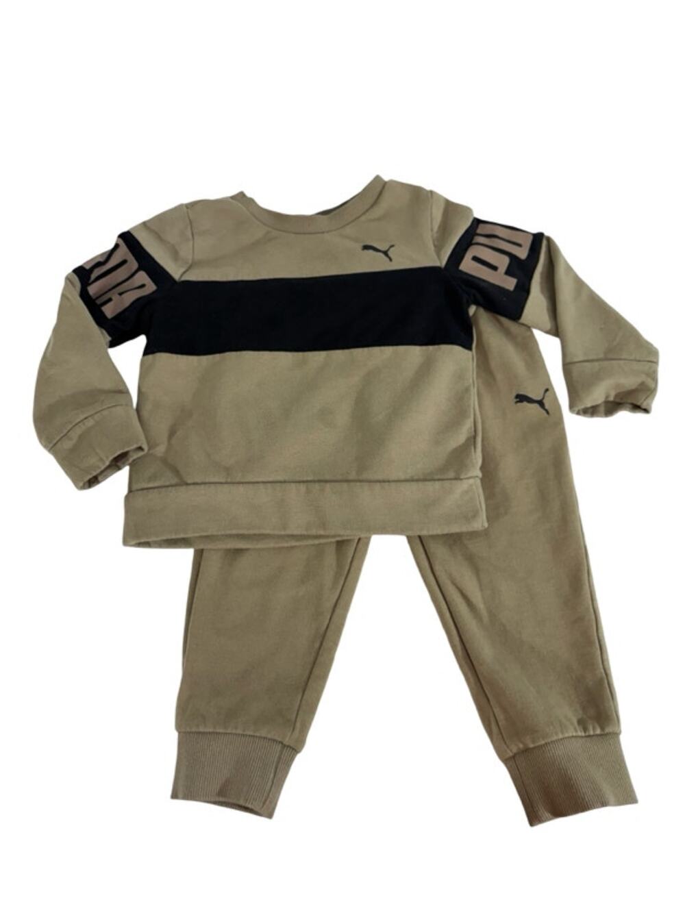 Puma Boys 2T Tan Black Colorblock Sweatshirt Jogger Outfit Set